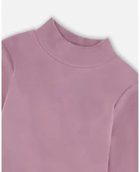 Deux par Big Girls Super Soft Ribbed Mock Neck Top Purple Gray