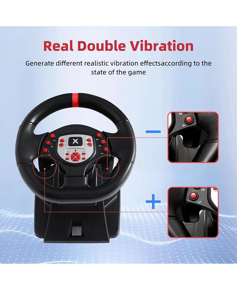 Nbcp 180°Gaming Racing Steering Wheel with Pedals & Dual Motors for Pc, Xbox, PS4, Switch – Adjustable Height, Tilt, Vibration, Strong Fix