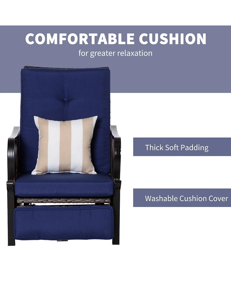 Outsunny Outdoor Recliner Chair, Pe Wicker Furniture, Dark