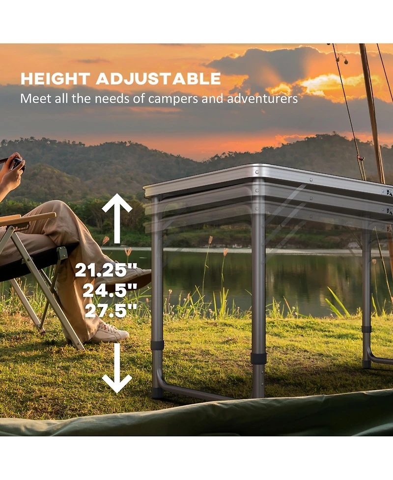 Outsunny 8' Folding Camping Table with Adjustable Legs, and