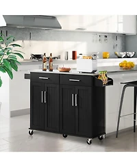 Kitchen Island on Wheels, Large with Storage Drawers & Cabinets Towel Bar Spice Rack Black