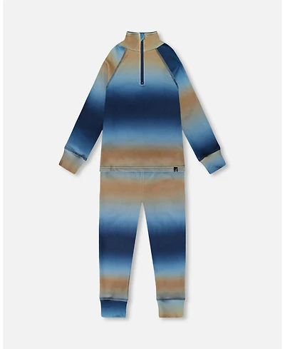 Deux par Boy Two-Piece Thermal Underwear Set Blue and Beige Gradient