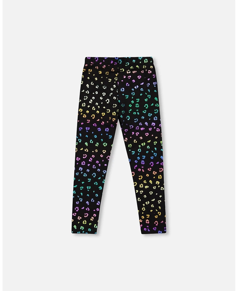 Deux par Girl Stretch Jersey Leggings Multicolor Leopard Print - Child