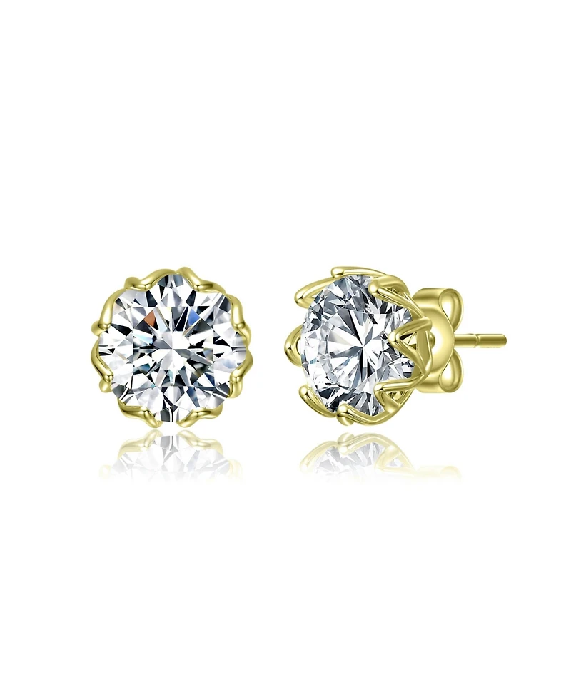 Genevive Sterling Silver with Clear Cubic Zirconia Round Stud Earrings