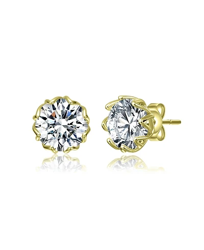 Genevive Sterling Silver with Clear Cubic Zirconia Round Stud Earrings