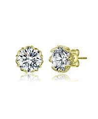 Genevive Sterling Silver with Clear Cubic Zirconia Round Stud Earrings