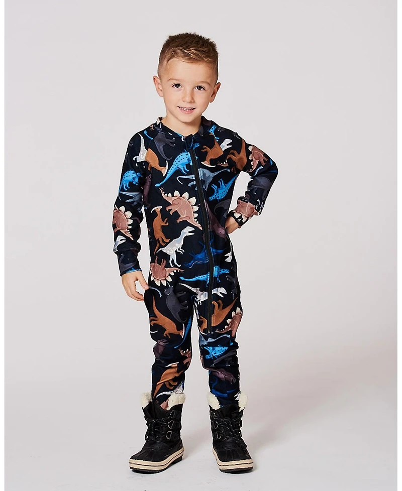 Deux par Baby Boy One-Piece Thermal Underwear Black Dinosaur Print