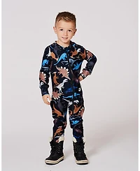 Deux par Baby Boy One-Piece Thermal Underwear Black Dinosaur Print