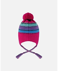 Deux par Girl Lined Peruvian Knit Pompom Hat Pink and Multicolor - Toddler|Child