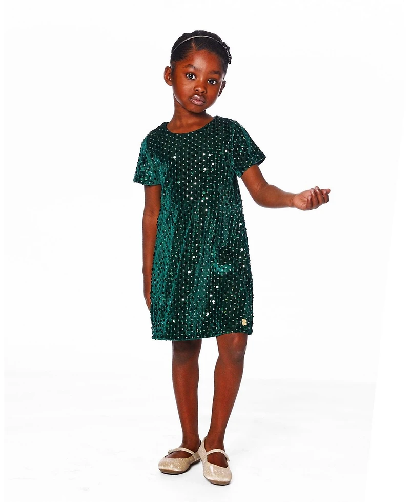 Deux par Toddler Girls Velvet Short Sleeve Dress for est Green - Toddler|Child