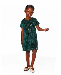Deux par Toddler Girls Velvet Short Sleeve Dress for est Green - Toddler|Child
