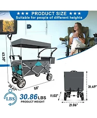 Streamdale Furniture Push & Pull Utility Folding Wagon with Removable Canopy gray
