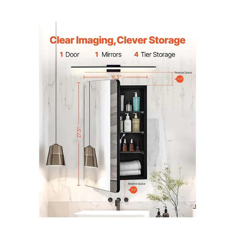 Slickblue Mirror Medicine Cabinet with Adjustable Interior Shelves for Bathroom Organization