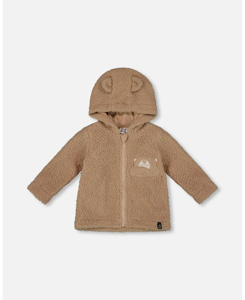 Deux par Baby Boys Sherpa Bear Hooded Zip Jacket Brown