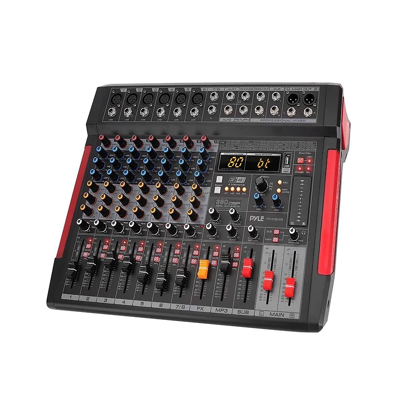 Pyle 8-Channel Wireless Bt Streaming Audio Mixer with Recording Interface, 6 Xlr Input/ 2 Output Connectors
