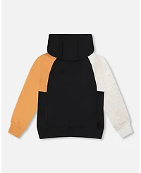 Deux par Big Boys Pullover Hooded Fleece Sweatshirt with Zip Pocket Black