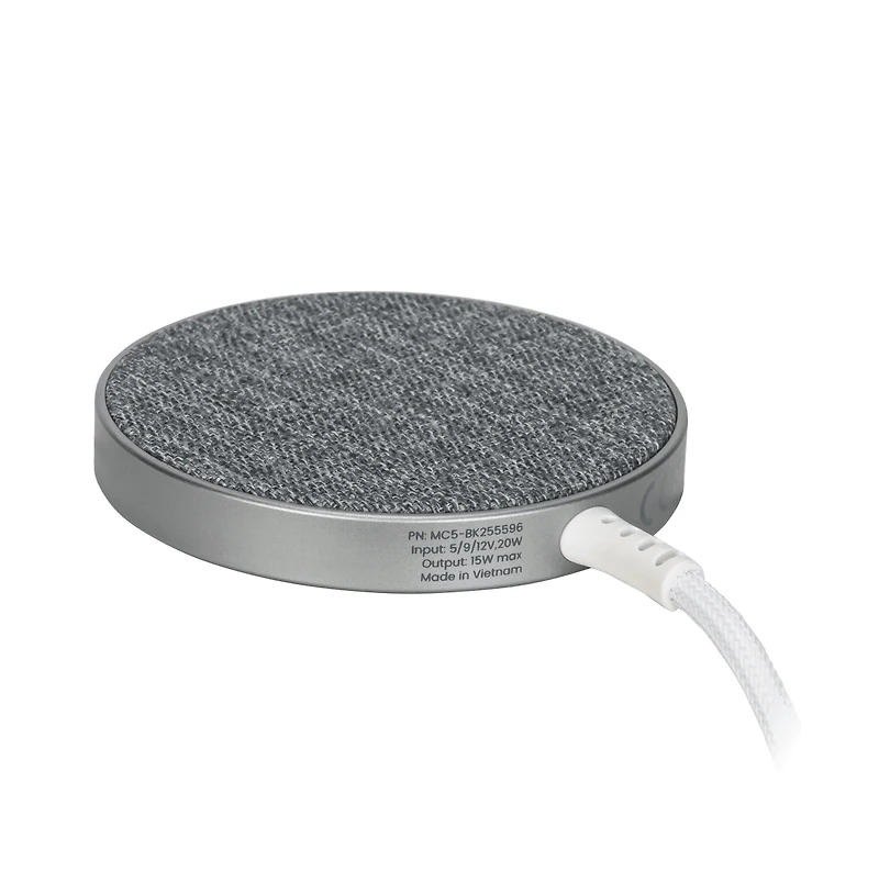 Ventev 15W Ultrafast Wireless Magnetic Charger with Extra-Long 10 Foot Alloy Cable-Silver