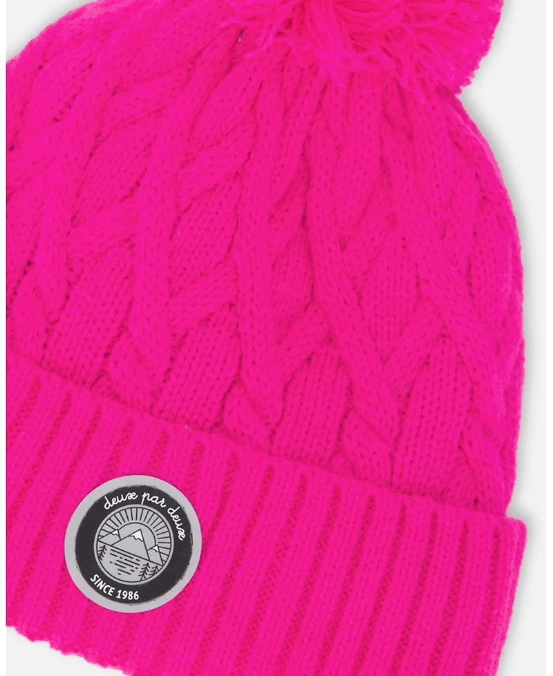 Deux par Girl Lined Knit Pompom Hat Fuchsia - Toddler|Child