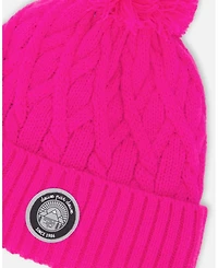 Deux par Girl Lined Knit Pompom Hat Fuchsia - Toddler|Child