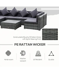 Outsunny 7-Piece Pe Rat Sectional Sofa Set with Table,