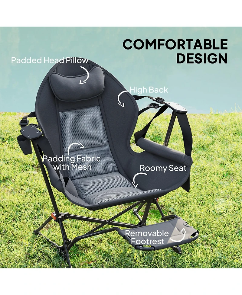 Outsunny Hammock Camping Chair Set of 2 with Adjustable Back, Dark