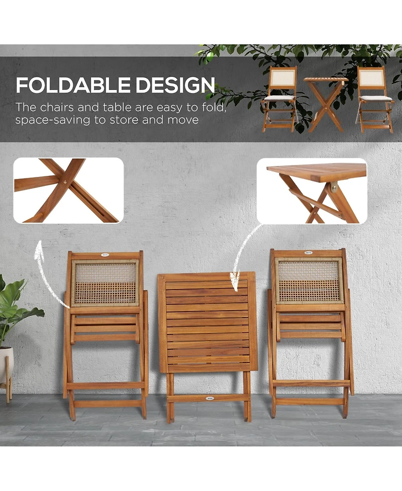 Outsunny 3 Pieces Patio Wicker Bistro Set Foldable W/ Cushions, Light