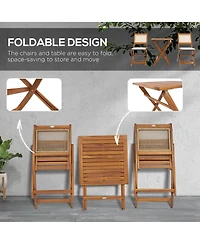 Outsunny 3 Pieces Patio Wicker Bistro Set Foldable W/ Cushions, Light