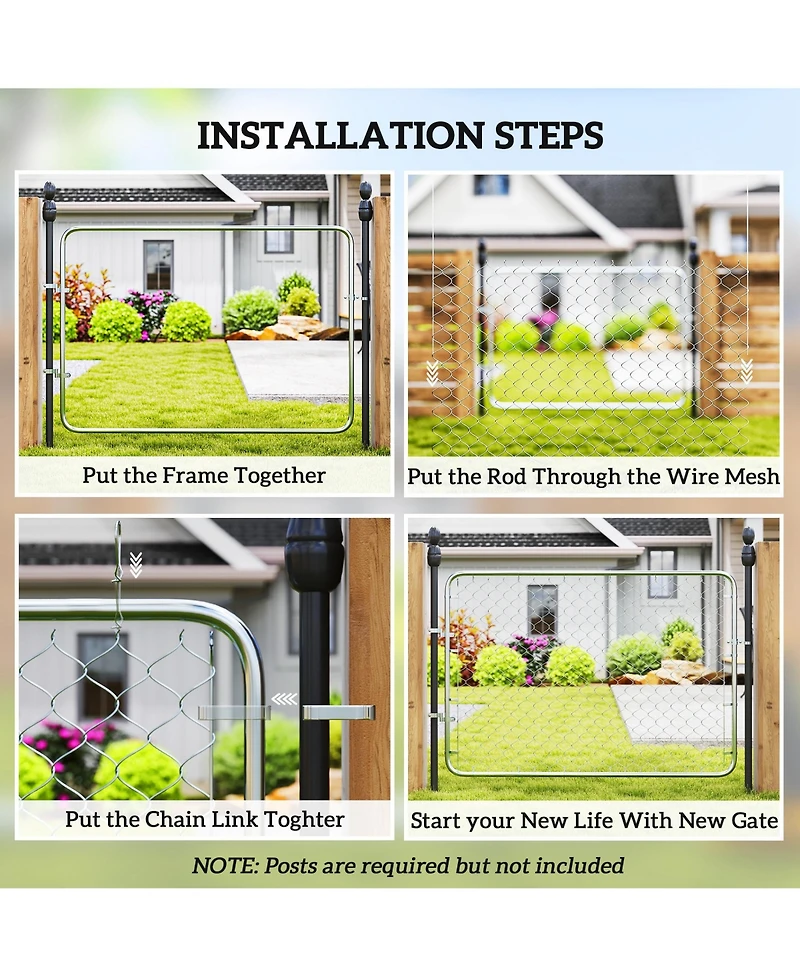 Outsunny Chain Link Fence Gate, Galvanized Steel Garden Gate