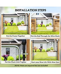 Outsunny Chain Link Fence Gate, Galvanized Steel Garden Gate