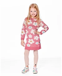 Deux par Toddler Girls Knitted Dress with Flower Jacquard Old Pink and Beige - Toddler|Child