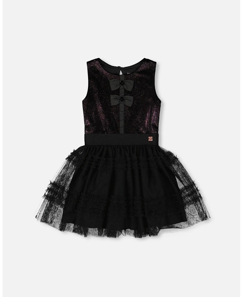 Deux par Girl Sleeveless Bi-Material Velour and Mesh Dress Black - Child