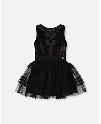 Deux par Girl Sleeveless Bi-Material Velour and Mesh Dress Black - Child
