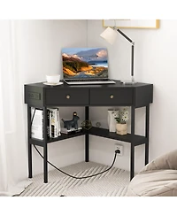Mecale Space Saving Corner Computer Desk with 2 Large Drawers