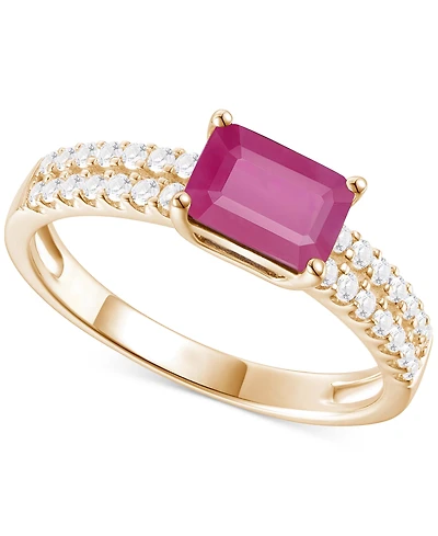 Ruby (1 ct. t.w.) & Diamond (1/4 Double Row Ring 14k Gold (Also Emerald Sapphire)