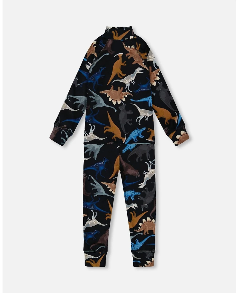 Deux par Big Boys Two-Piece Thermal Underwear Seat Black Dinosaur Print