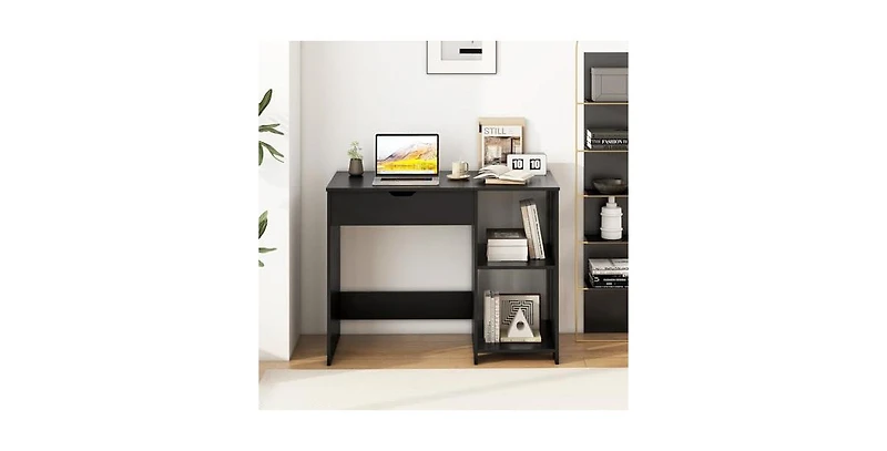 Mecale Space Saving Computer Desk with Hidden Compartment and Open Storage Shelves