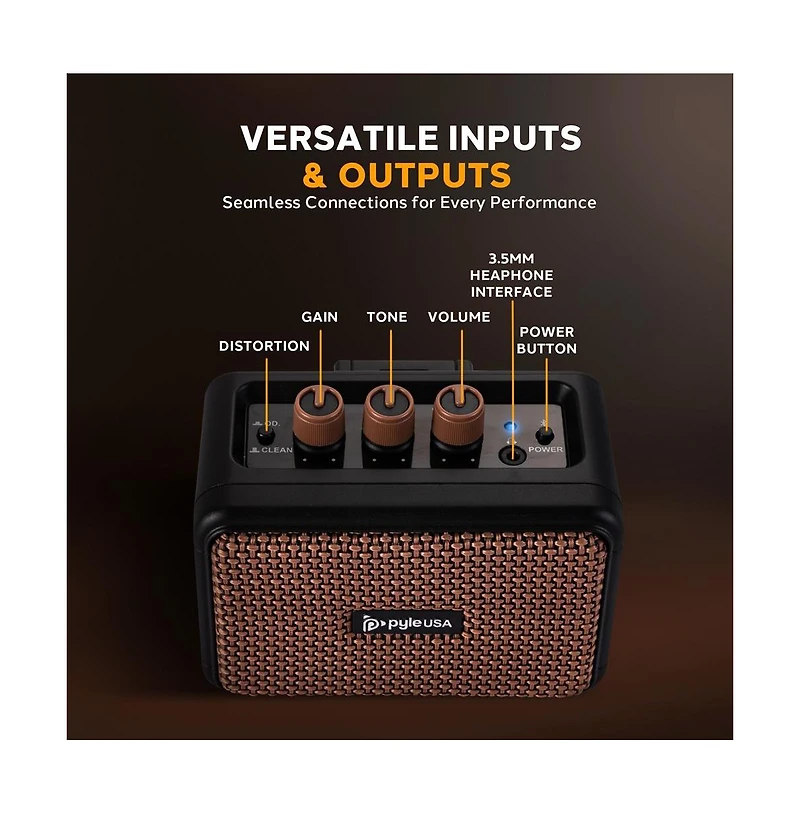 Pyle 5W Portable Mini Electric Guitar Amplifier for Desktop Practice (Black)