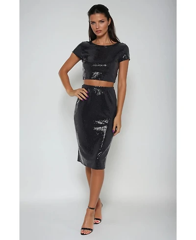 Bebe Women's Two Piece Disco Dot Top With Midi Skirt