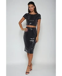 Bebe Women's Two Piece Disco Dot Top With Midi Skirt