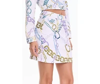 The Noli Shop Women's Monaco Denim Skirt - Chain Print