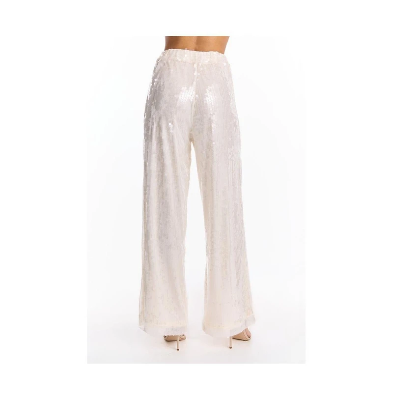 The Noli Shop Womens Alba Sequin Pant - Pearl