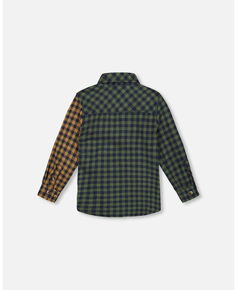 Deux par Boy Long Sleeve Flannel Shirt Yellow and Green Plaid