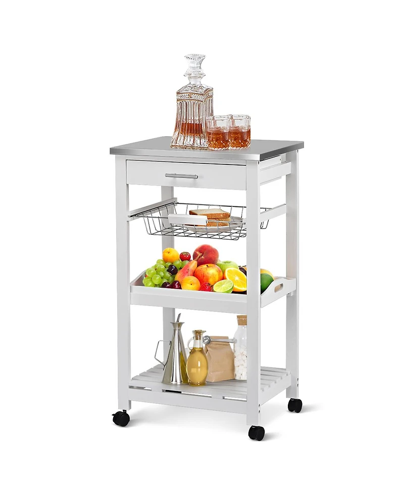 Volenca Kitchen Island Cart with Stainless Steel Tabletop and Basket