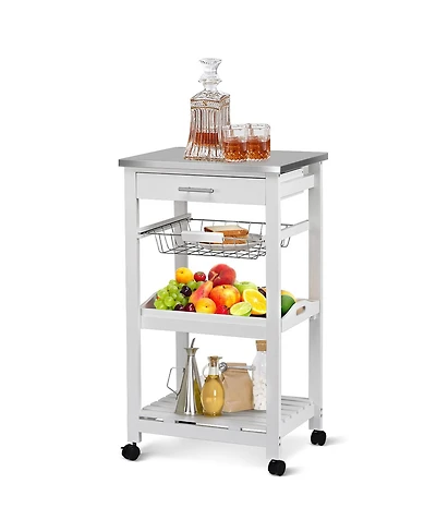 Volenca Kitchen Island Cart with Stainless Steel Tabletop and Basket