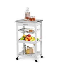 Volenca Kitchen Island Cart with Stainless Steel Tabletop and Basket