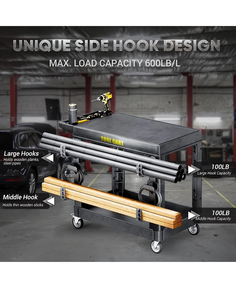 Silvel 46 in. 2 Tier Flat Top Rolling Tool Cart with Wheels, Industrial Commercial/ Service Tool Cart, Pp