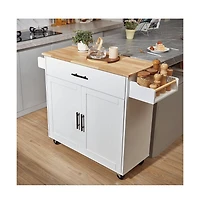 Slickblue Kitchen Cart with Wood Top, Storage Cabinet, Drop Leaf, and Rolling Wheels