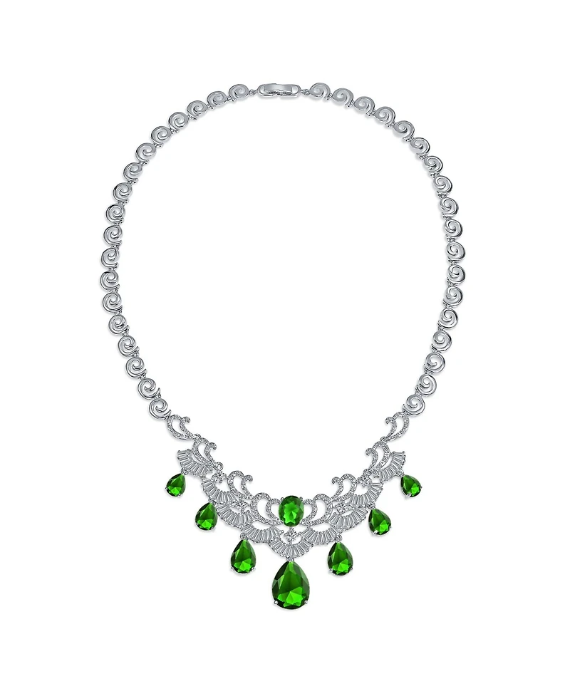 Bling Jewelry Art Deco Jewelry Set Large Teardrop Cz V Collar Necklace and Earrings