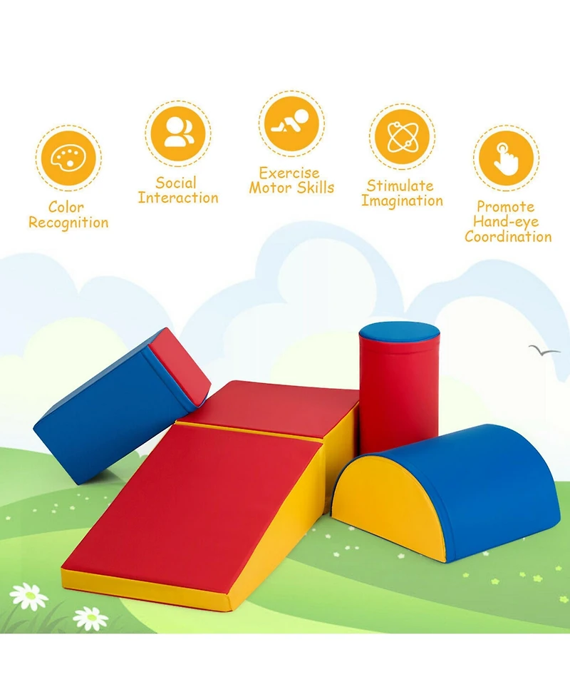 Gymax Toddler 5-Piece Climb and Crawl Activity Play Set Safe Foam Blocks Soft Climber