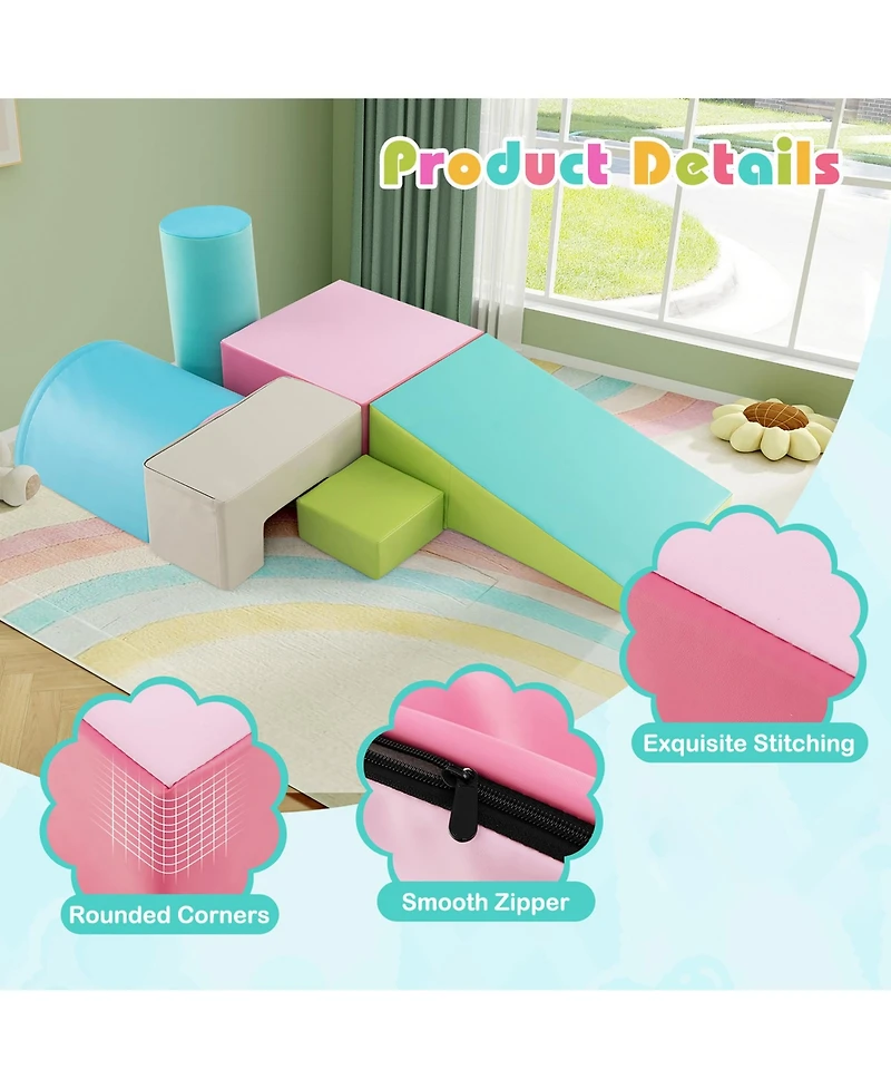 Gymax Toddler 6 Pcs Climber Play Set Indoor Foam Climb & Crawl Activity Blocks w/ Cover Multicolor